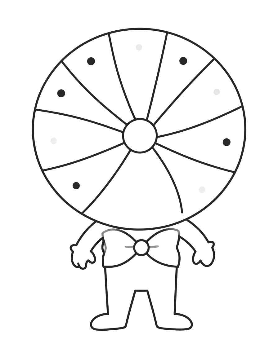 Dibujo para colorear de un abanico de flamenco abierto con varillas radiales, lunares y un lazo en la base.