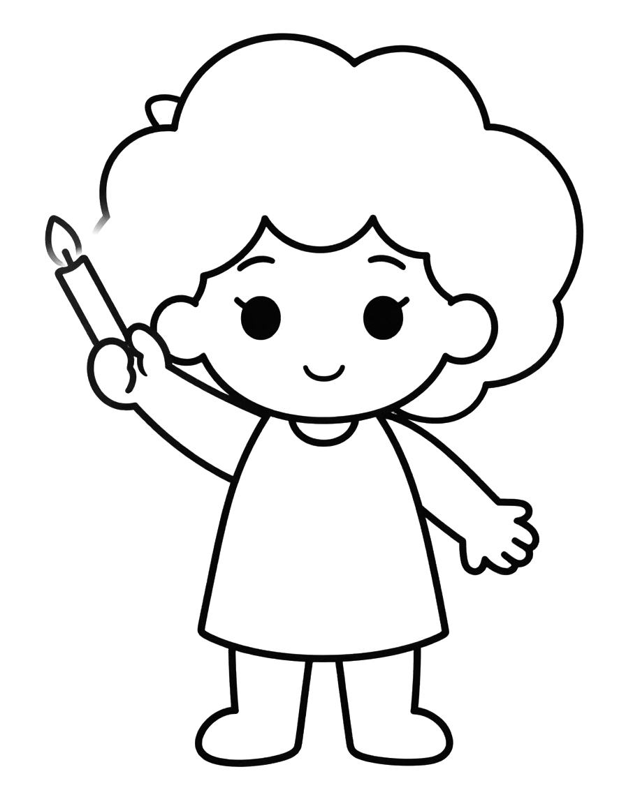 Dibujo para colorear de una niña con corona de flores de cempasúchil que sostiene una vela encendida.