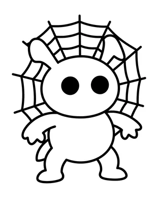 Dibujo para colorear de una araña adorable con ojos grandes sobre una telaraña sencilla en una esquina.