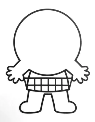 Dibujo para colorear de un balón grande de balonmano con dos manos pequeñas y una portería diminuta, con formas simples para niños pequeños.