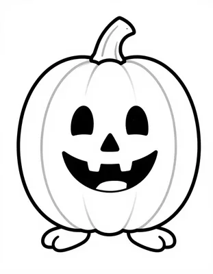 Dibujo para colorear de una calabaza de Halloween con cara sonriente y tallada, colocada en la entrada de una casa