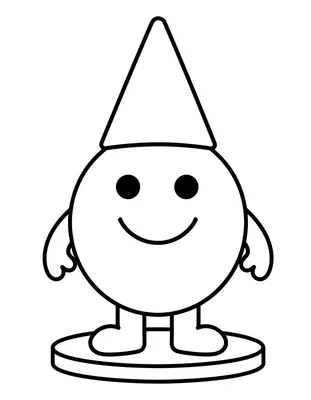 Dibujo para colorear de una falla de cartón piedra sonriente con un gorro de cono alto sobre una plataforma