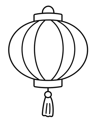 Dibujo para colorear de un farolillo redondo con rayas simples y una borla colgando en la parte de abajo.