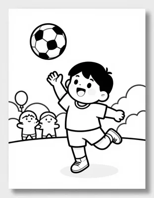 Dibujo para colorear de un niño saltando para lanzar una pelota de balonmano con público y globos al fondo