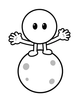 Dibujo para colorear de una paleta de pádel con cara sonriente de pie sobre una pelota grande con agujeros redondos