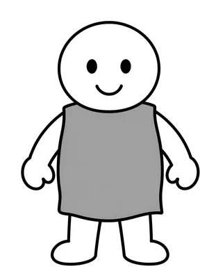 Dibujo para colorear de un personaje sonriente con túnica larga y formas muy simples