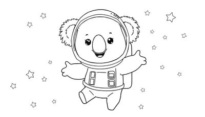 Placa de color de un koala astronauta flotando en el espacio.