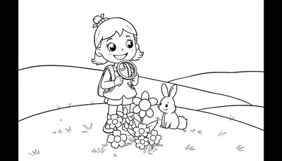 Placa de color: Niña de Toca Boca explorando con lupa