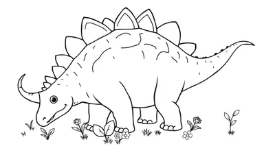 Estegosaurio amigable para colorear con grandes placas y cola con púas.