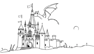 Placa de color de un castillo con dragón y luna.