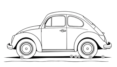 Un escarabajo Volkswagen clásico para colorear, con la placa de color lista para ser pintada.