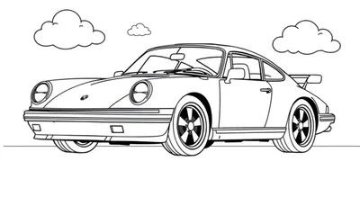 Un coche deportivo clásico estilo libro para colorear con detalles de placa de color.
