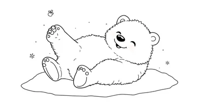 Un oso polar de dibujos animados tumbado en la nieve, listo para colorear en esta placa de color.
