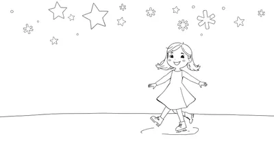Placa de color con una niña patinando sobre hielo.
