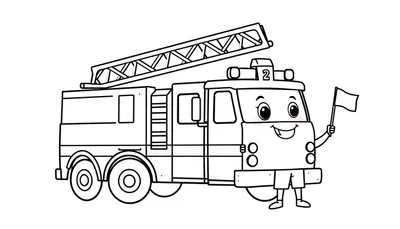 Placa de camión de bomberos caricaturesco para colorear con número 2.