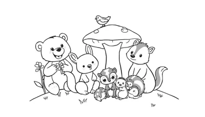 Placa de color con animales de dibujos animados en un bosque.