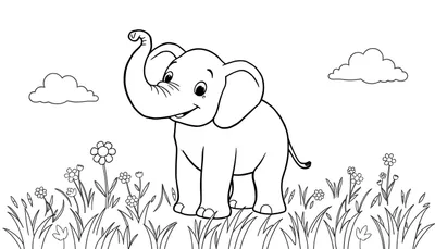 Bentley el elefante amigable, listo para colorear en una placa de color.
