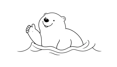 Placa de color de un oso polar saludando con la pata mientras nada.
