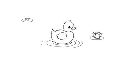 Una placa de color de un patito de goma en un estanque con lirios.