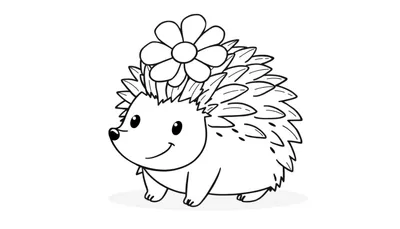 Placa de color de un erizo sonriente con una flor en la cabeza, listo para ser coloreado.
