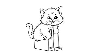 Un gatito jugando con un dispensador de PEZ de colores, listo para ser coloreado.