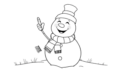Placa de color de un muñeco de nieve sonriente con bufanda y sombrero a rayas.