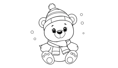 Placa de color: Oso de peluche en la nieve con gorro y bufanda.