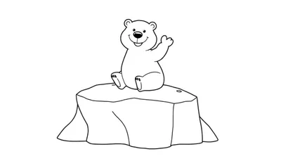Placa de color de un oso polar sonriente saludando desde un bloque de hielo.