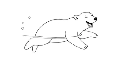 Placa de color de un oso polar sonriendo y nadando con la boca abierta en el agua.