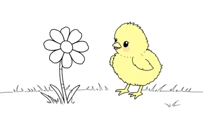 Placa de color de un pollito amarillo y una margarita.