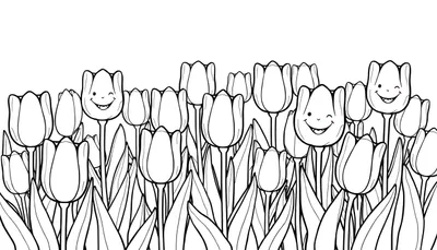 Placa de color de tulipanes sonrientes con caras alegres.