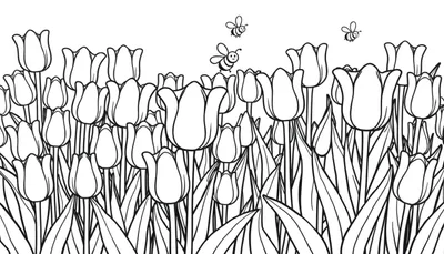 Placa de color de tulipanes y abejas.