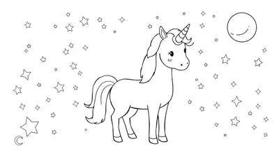 Placa de color de un unicornio mágico con estrellas y lunas.