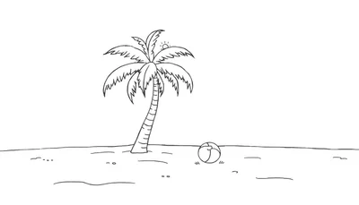 Una placa de color de una playa con una palmera y una pelota de playa.