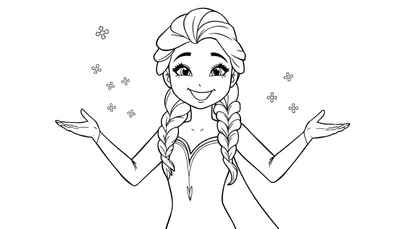 Placa de color de Elsa sonriendo con los brazos abiertos y copos de nieve alrededor.