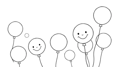 Placa de color con globos sonrientes flotando.