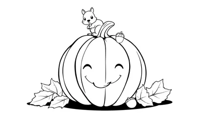 Placa de color de otoño con calabaza, ardilla y bellotas