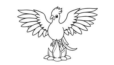 Placa de color de un adorable fénix con las alas extendidas.