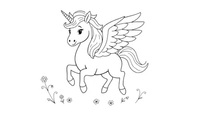 Placa de color de un unicornio mágico con alas.