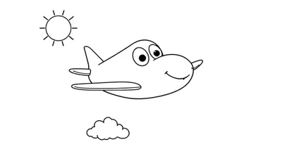 Placa de color: avión sonriente volando felizmente hacia el sol.