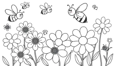 Placa de color de abejas zumbando entre flores de primavera.