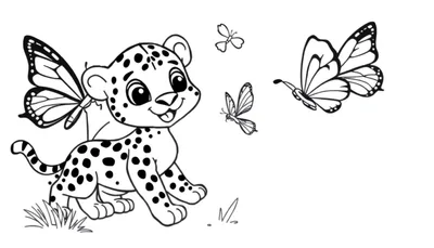 Placa de color: Un cachorro de leopardo amigable con alas de mariposa.