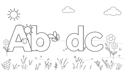 Placa de color con letras del alfabeto y dibujos para niños.