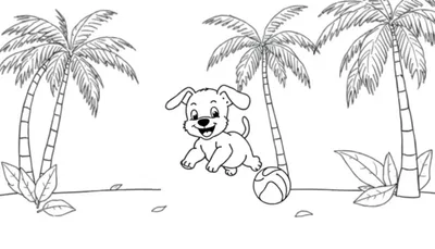 Placa de color con un perrito feliz jugando en la playa.
