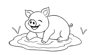Placa de color de un cerdito feliz en el barro.