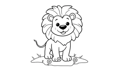 Placa de color de un león de caricatura amigable.