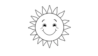 Una placa de color para colorear de un sol sonriente con rayos amables.