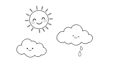 Placa de color con un sol sonriente y dos nubes, una con lluvia.