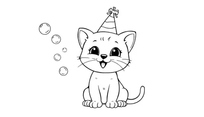 Placa de color: Gato de dibujos animados soplando burbujas.