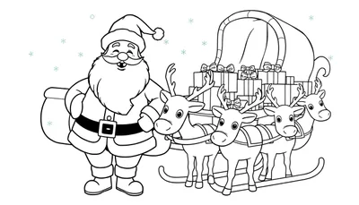Placa de color de Papá Noel en su trineo con renos.
